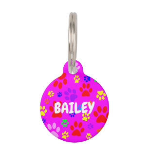 Pet Paws on Pink Round Pet ID Tag Haustiermarke
