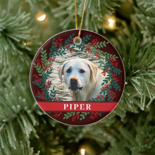 Pet Personalisiert Brown Foto Weihnachtskranz Keramik Ornament (Baum)