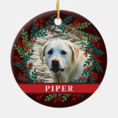 Pet Personalisiert Brown Foto Weihnachtskranz Keramik Ornament (Hinten)