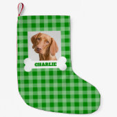 Pet Photo and Dog Bone with Name on Green Plaid Kleiner Weihnachtsstrumpf (Vorderseite)