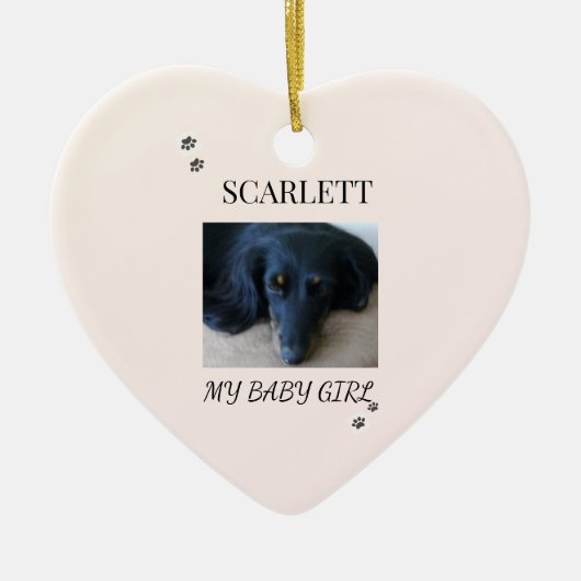 Pet Photo Blush Design with Holiday Paw Prints Keramik Ornament (Vorne)