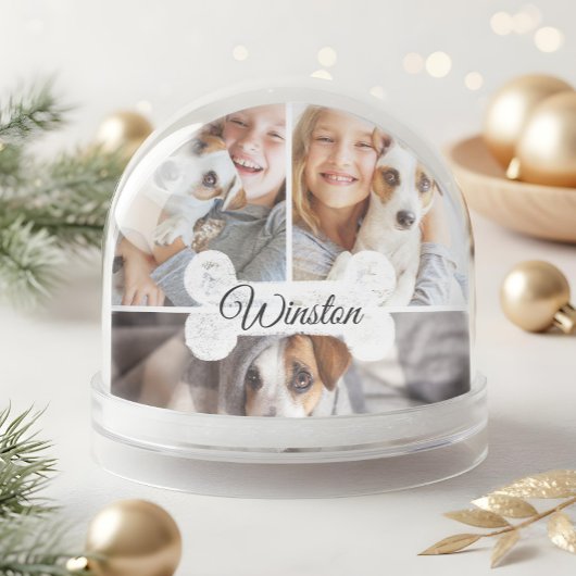 Pet Photo Collage Dog Bone Pet Name Sweet keepsake Schneekugeln