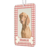 Pet Photo Dog Name in Bone on Red and White Plaid Autolufterfrischer (Links)