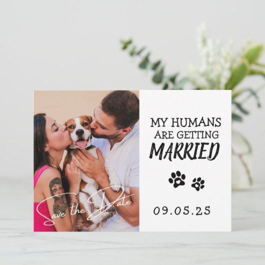 Pet Photo Modern Simple Black and White Wedding Einladung (Stehend Vorderseite)