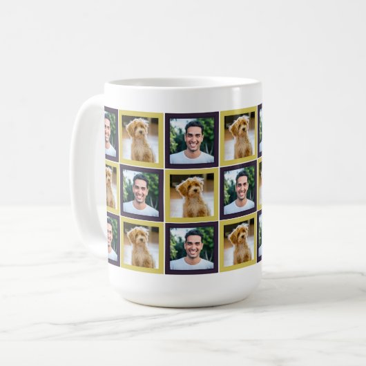 Pet Photo Patchwork Squares Pattern Mom Dad Kaffeetasse (Vorderseite Links)
