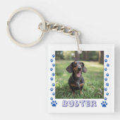 Pet Photo Paws Blue Personalize Schlüsselanhänger (Vorderseite)