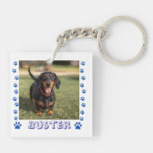 Pet Photo Paws Blue Personalize Schlüsselanhänger (Rückseite)