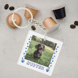 Pet Photo Paws Blue Personalize Schlüsselanhänger