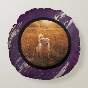 pet photo - purple gold rundes kissen