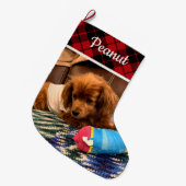 Pet Photo Red Plaid Reversible Personalized Großer Weihnachtsstrumpf (Vorderansicht (hängend))