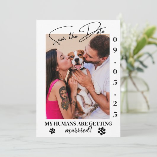 Pet Photo Simple Wedding Save the Date Online Einladung (Stehend Vorderseite)