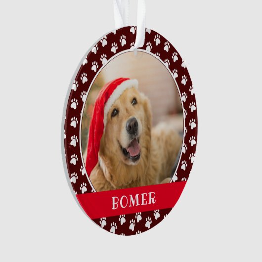 Pet Photo with Paw Print Pattern with Name Ornament (Vorderseite)