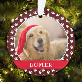 Pet Photo with Paw Print Pattern with Name Ornament
