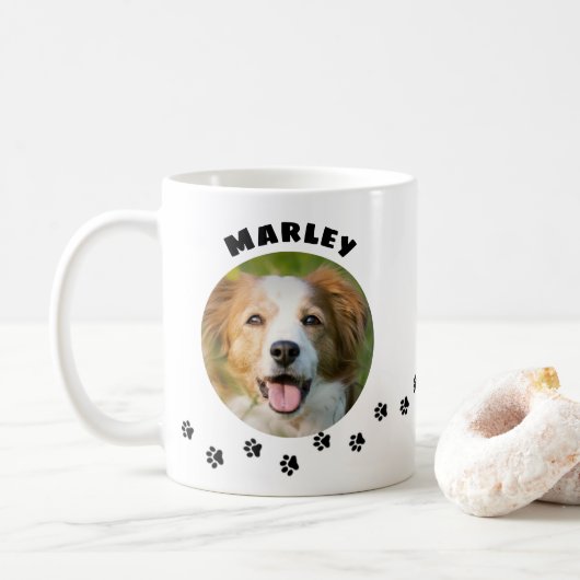 Pet Photo with Paw Prints Trail for Cat and Dog Co Kaffeetasse (Mit Donut)