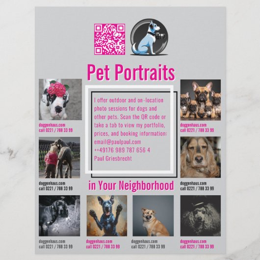 Pet Photography Session Flyer With QR Code & Tear‑ (Vorne)