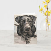 Pet Portrait - Black Lab - Young Pup Karte (Gelbe Blume)