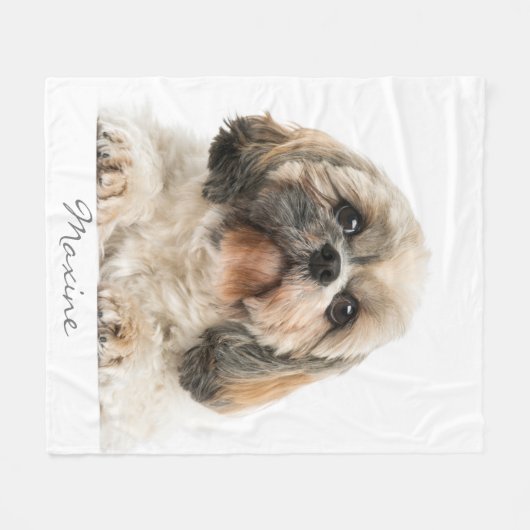 Pet Portrait Shih Tzu Dog Personalized Fleecedecke (Vorderseite (Horizontal))