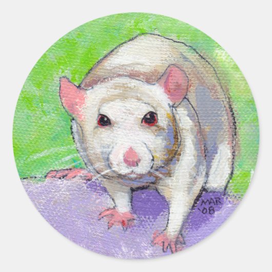 Pet Ratte niedliche farbige Acrylmalerei Weiße Rat Runder Aufkleber (Vorderseite)