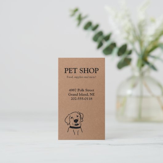 Pet Shop Kraft Business Card Visitenkarte (Stehend Vorderseite)