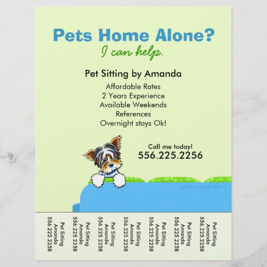 Pet Sitter Ad Yorkie Couch Green Tesheet Flyer (Vorne)