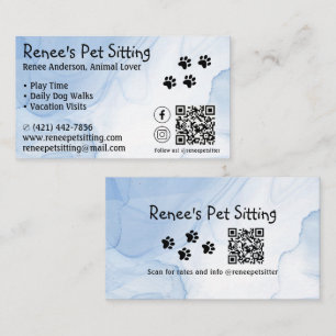 Pet Sitter Blue Watercolor QR Code Business Card Visitenkarte
