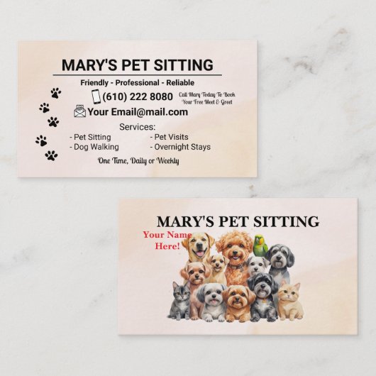 Pet Sitter Business Card Dog Walker Visitenkarte (Vorne/Hinten)
