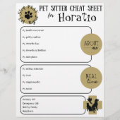 Pet Sitter Cheat Sheet Paper Sheet (Vorderseite)