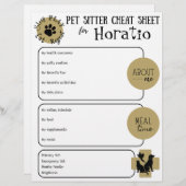 Pet Sitter Cheat Sheet Paper Sheet (Vorne/Hinten)