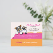 Pet Sitter Coupon Mailer Ad Yorkie Cat Couch Pink Postkarte (Stehend Vorderseite)