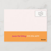 Pet Sitter Coupon Mailer Ad Yorkie Cat Couch Pink Postkarte (Rückseite)