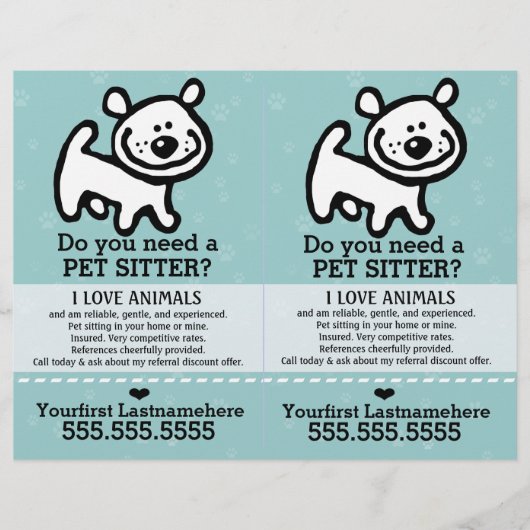 Pet Sitter.Dog Sitter.2 für 1.Anpassbar. Flyer (Vorne)