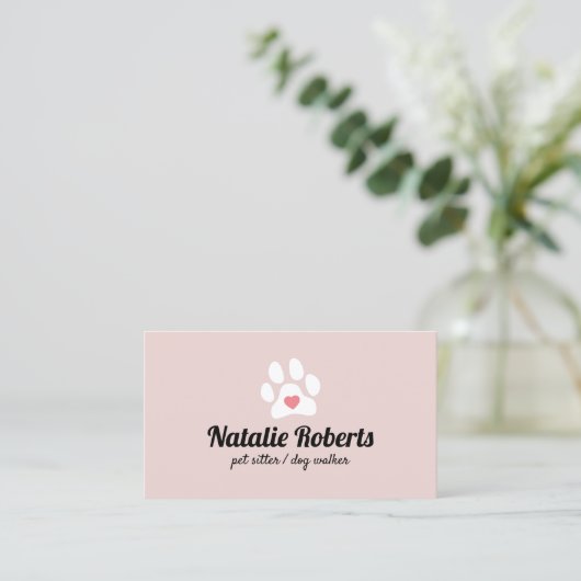 Pet Sitter Dog Walker Niedlich Pink Paw Herz Visitenkarte (Stehend Vorderseite)
