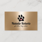 Pet Sitter Dog Walker Paw Herz Modernes Gold Visitenkarte (Vorderseite)