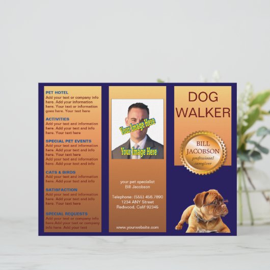 Pet Sitter Dog Walker 🐾 Trifold Broschüre (Stehend Vorderseite)
