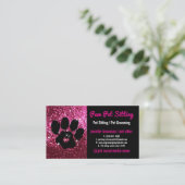 Pet Sitter Grooming Glitzer Pink Black Dog Katzenp Visitenkarte (Stehend Vorderseite)