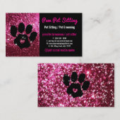Pet Sitter Grooming Glitzer Pink Black Dog Katzenp Visitenkarte (Vorne/Hinten)