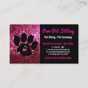 Pet Sitter Grooming Glitzer Pink Black Dog Katzenp Visitenkarte