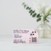 Pet Sitter Pink Paint QR Code Business Card Visitenkarte (Stehend Vorderseite)