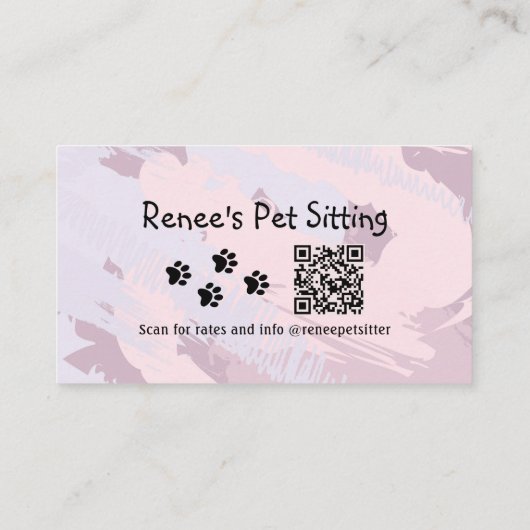 Pet Sitter Pink Paint QR Code Business Card Visitenkarte (Rückseite)