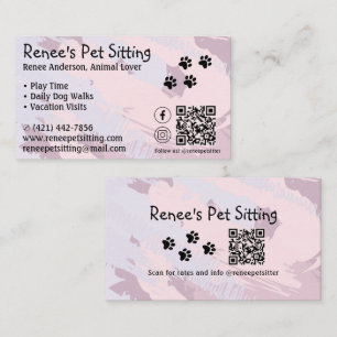 Pet Sitter Pink Paint QR Code Business Card Visitenkarte