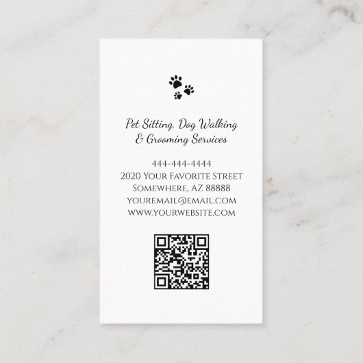 Pet Sitter QR-Code Niedlich Winking Cat Schwarz-we Visitenkarte (Rückseite)