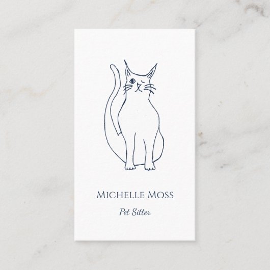 Pet Sitter Winking Cat Navy Blue QR Code Visitenkarte (Vorderseite)
