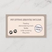 Pet Sitting Business Card Visitenkarte (Rückseite)