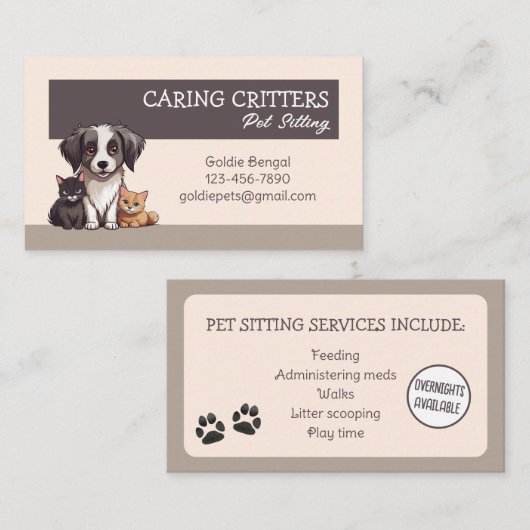 Pet Sitting Business Card Visitenkarte (Vorne/Hinten)