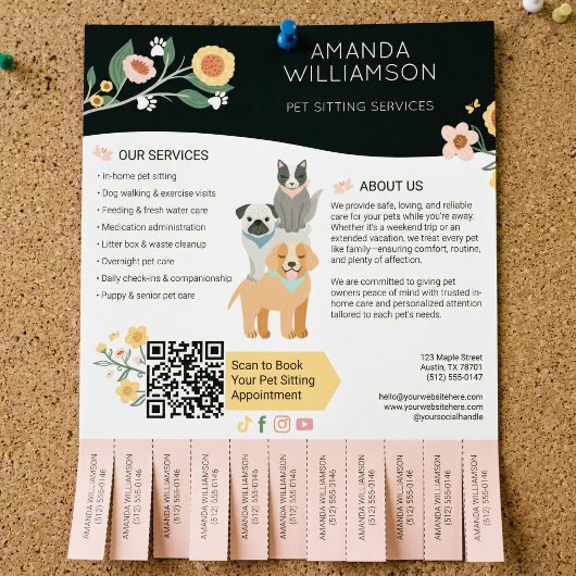 Pet Sitting Dog Cat Care Services Tear Off Tabs Flyer