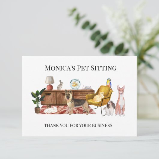 Pet Sitting Dog Cat Training Thank you Card Einladung (Stehend Vorderseite)