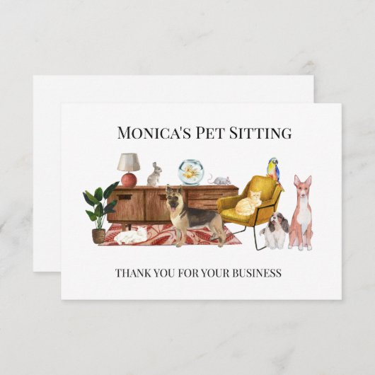 Pet Sitting Dog Cat Training Thank you Card Einladung (Vorne/Hinten)