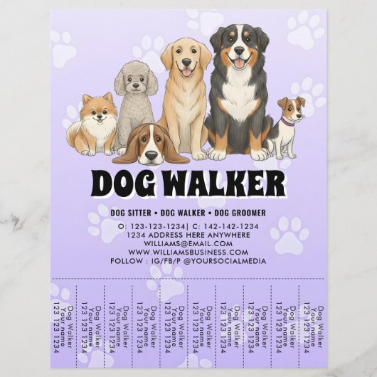 Pet Sitting Dog Walker Custom Promotional Purple Flyer (Vorne)
