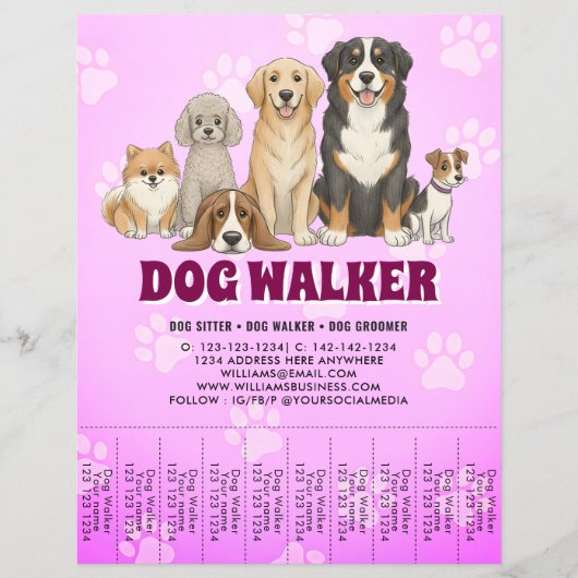 Pet Sitting Dog Walker Promotional Vibrant Pink Flyer (Vorne)