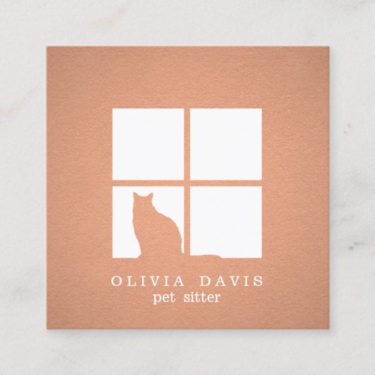 Pet Sitting Groomer Services Kupfer Metallic Look Quadratische Visitenkarte (Vorderseite)